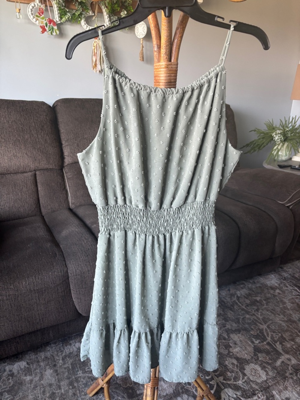 Light Sage Green Smocked Waist Sundress - Women